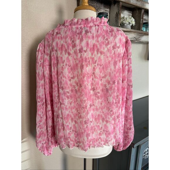 NWOT Ganni Womens Watercolor Floral Ruffle Georgette Blouse Pink Sz 42 Easter - Picture 6 of 15